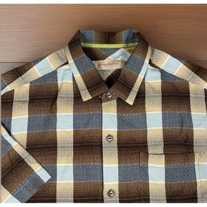 Tommy Bahama 100% Silk Shirt Mens Large Brown Plaid Casual Hawaiian Button Up
